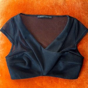 Cropped black mesh top